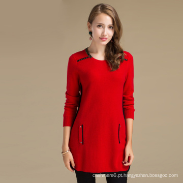 Nova marca 2017 Erdos Kashmir Faric Round Collar Red Color Women Cashmere Sweater